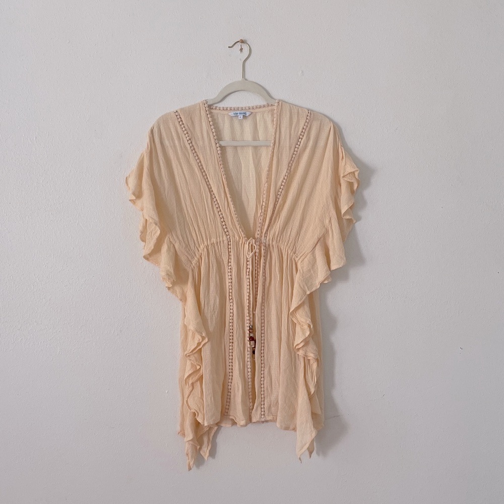 Blue Island Vneck Swim Coverup Tie Front Ruffle Cardigan Beach Coastal